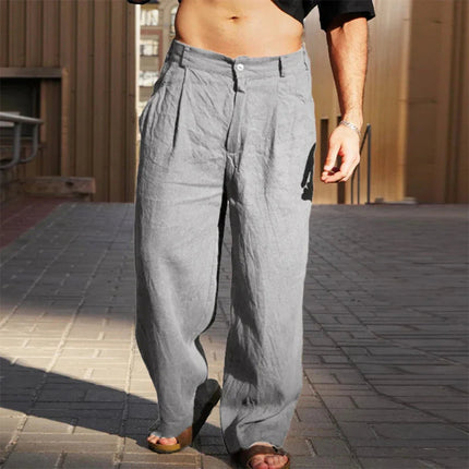 Pleated Trousers – Wide Leg & Button Closure