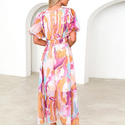 Presley | Floral V-Neck Maxi Dress with Puff Sleeves