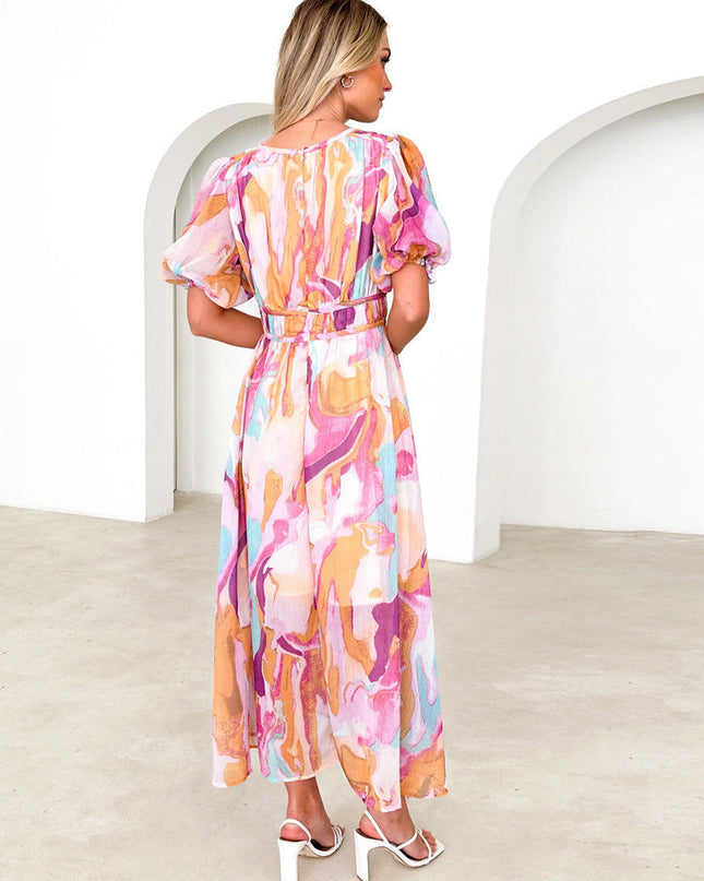 Presley | Floral V-Neck Maxi Dress with Puff Sleeves