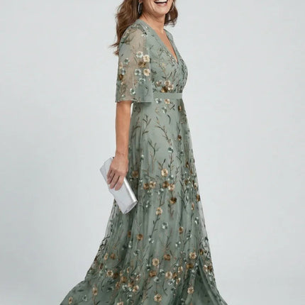 Rosalie | Floral V-Neck Flowing Maxi Dress with Flutter Sleeves