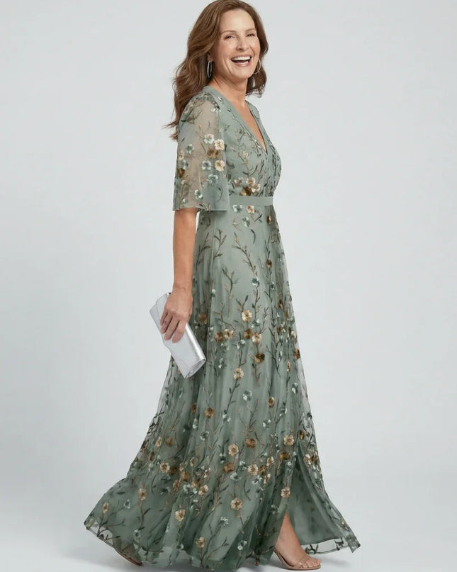 Rosalie | Floral V-Neck Flowing Maxi Dress with Flutter Sleeves