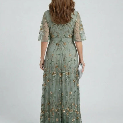 Rosalie | Floral V-Neck Flowing Maxi Dress with Flutter Sleeves