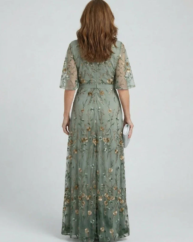 Rosalie | Floral V-Neck Flowing Maxi Dress with Flutter Sleeves