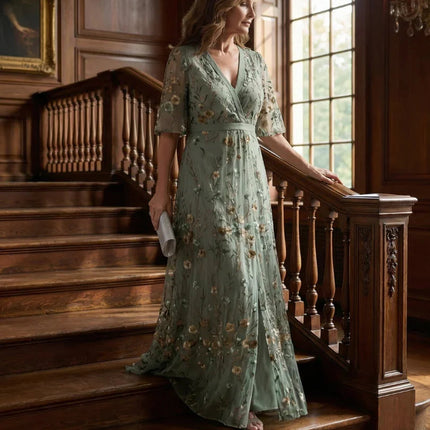 Rosalie | Floral V-Neck Flowing Maxi Dress with Flutter Sleeves