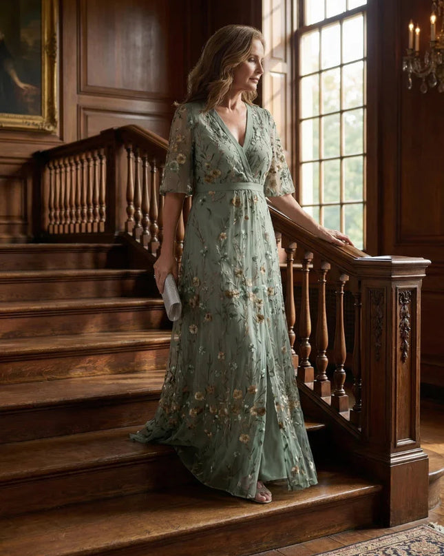 Rosalie | Floral V-Neck Flowing Maxi Dress with Flutter Sleeves