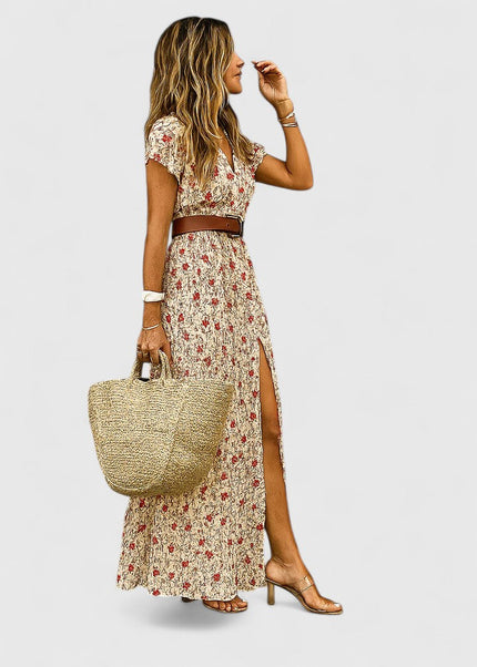 Roselyn | Floral V-Neck Split Maxi Dress