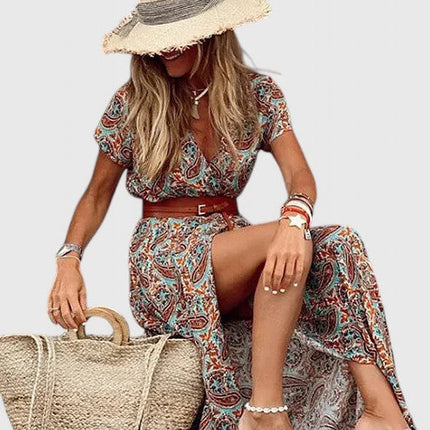 Roselyn | Floral V-Neck Split Maxi Dress