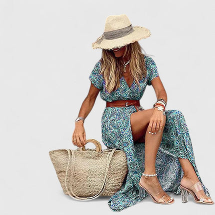 Roselyn | Floral V-Neck Split Maxi Dress