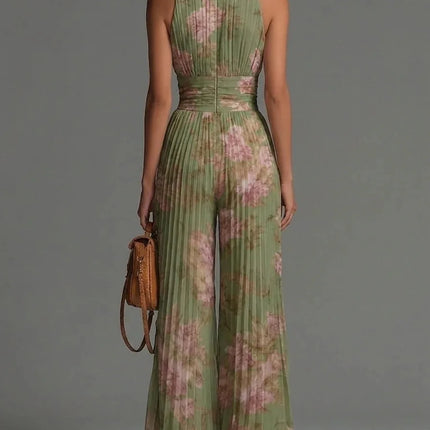 Selene | Pleated Halter Wide Leg Jumpsuit