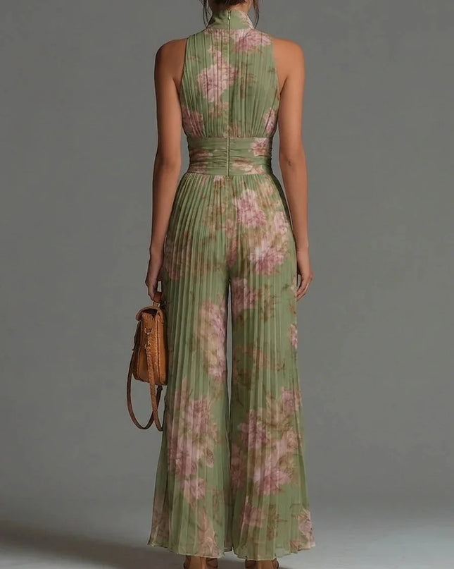 Selene | Pleated Halter Wide Leg Jumpsuit
