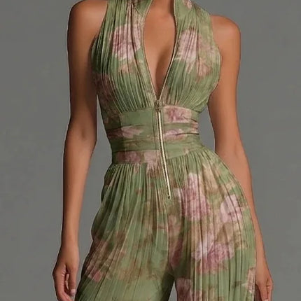 Selene | Pleated Halter Wide Leg Jumpsuit