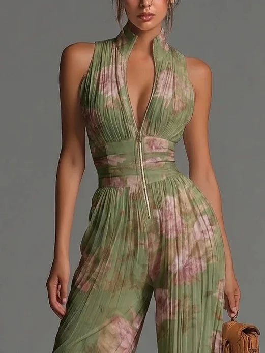 Selene | Pleated Halter Wide Leg Jumpsuit