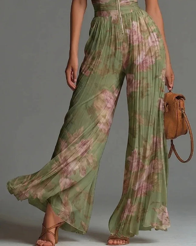 Selene | Pleated Halter Wide Leg Jumpsuit