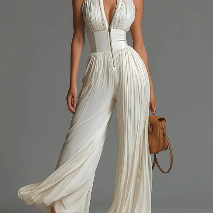 Selene | Pleated Halter Wide Leg Jumpsuit