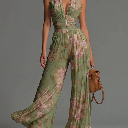 Selene | Pleated Halter Wide Leg Jumpsuit