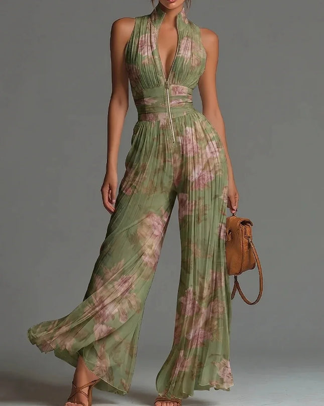 Selene | Pleated Halter Wide Leg Jumpsuit