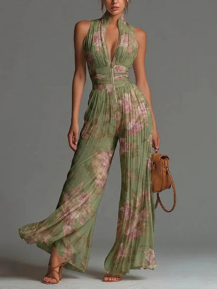 Selene | Pleated Halter Wide Leg Jumpsuit