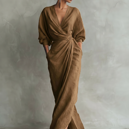 Seraphina | Draped V-Neck Wrap Maxi Dress