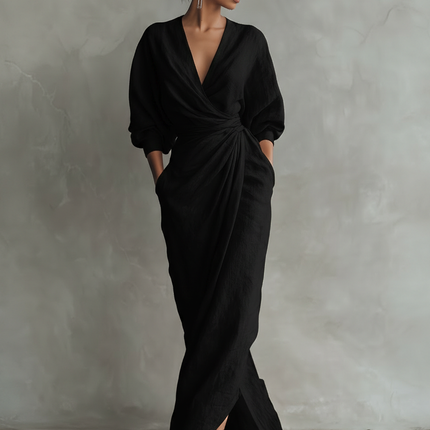 Seraphina | Draped V-Neck Wrap Maxi Dress