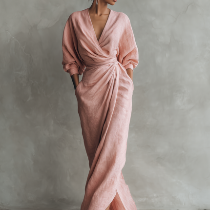 Seraphina | Draped V-Neck Wrap Maxi Dress