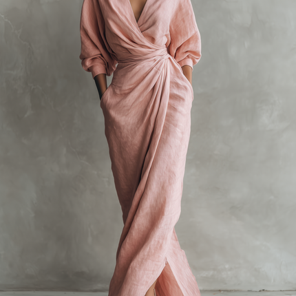 Seraphina | Draped V-Neck Wrap Maxi Dress