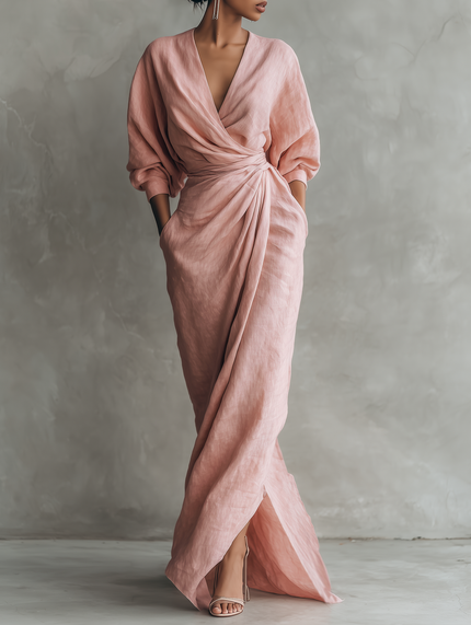 Seraphina | Draped V-Neck Wrap Maxi Dress