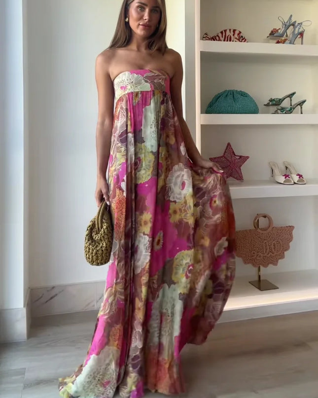 Seraphina | Strapless Floral Maxi Wedding Guest Dress
