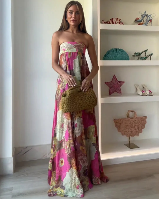 Seraphina | Strapless Floral Maxi Wedding Guest Dress
