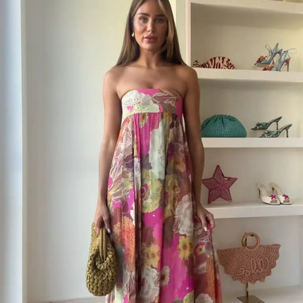 Seraphina | Strapless Floral Maxi Wedding Guest Dress