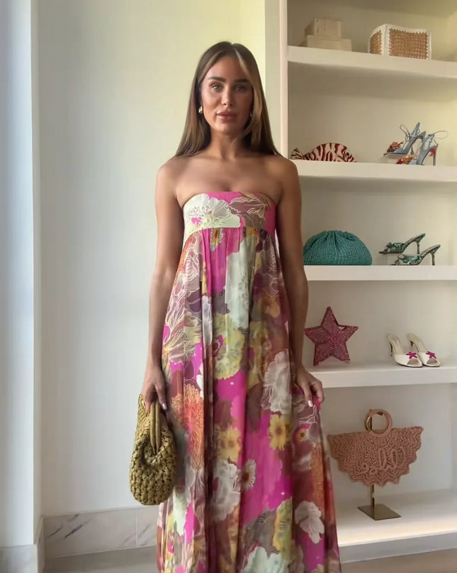 Seraphina | Strapless Floral Maxi Wedding Guest Dress