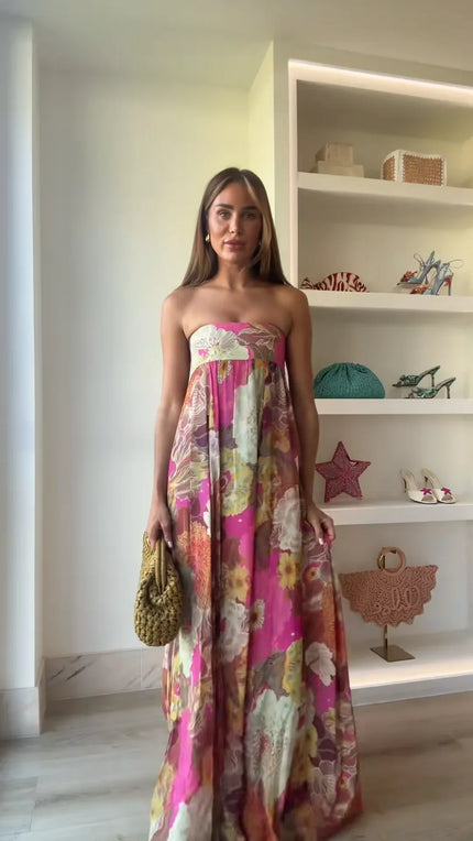 Seraphina | Strapless Floral Maxi Wedding Guest Dress