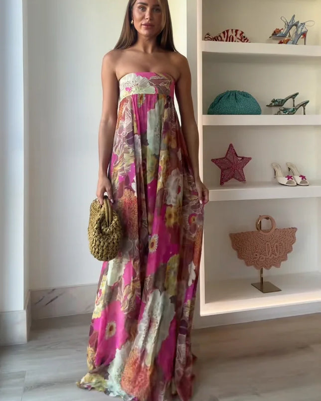 Seraphina | Strapless Floral Maxi Wedding Guest Dress