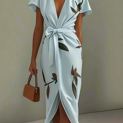 Solara | Floral Wrap Midi Dress with Flutter Sleeves