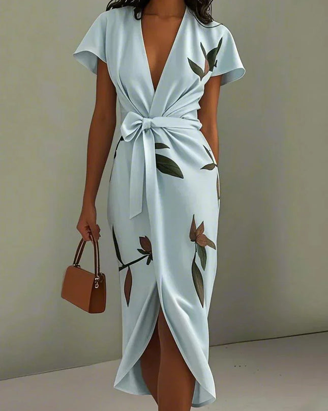 Solara | Floral Wrap Midi Dress with Flutter Sleeves