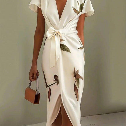 Solara | Floral Wrap Midi Dress with Flutter Sleeves