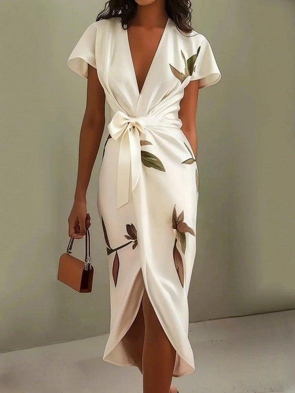 Solara | Floral Wrap Midi Dress with Flutter Sleeves