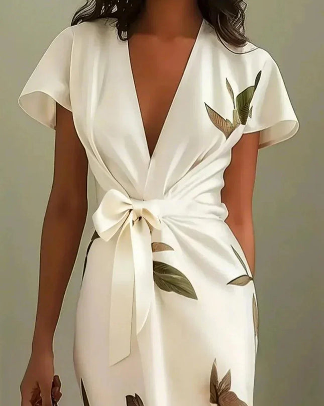Solara | Floral Wrap Midi Dress with Flutter Sleeves