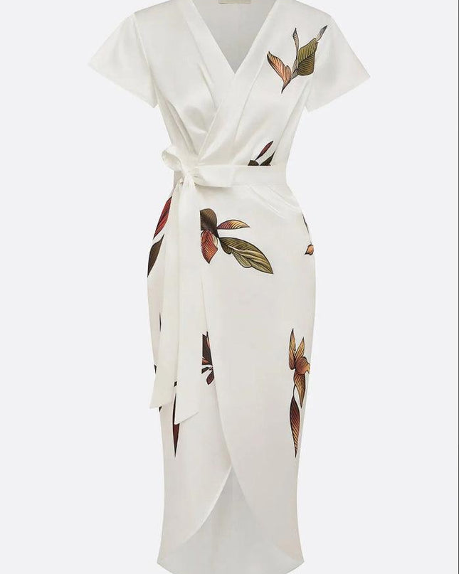 Solara | Floral Wrap Midi Dress with Flutter Sleeves