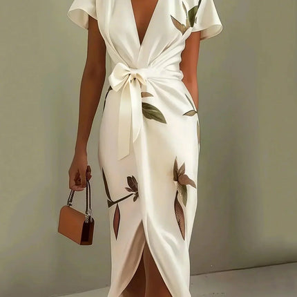 Solara | Floral Wrap Midi Dress with Flutter Sleeves