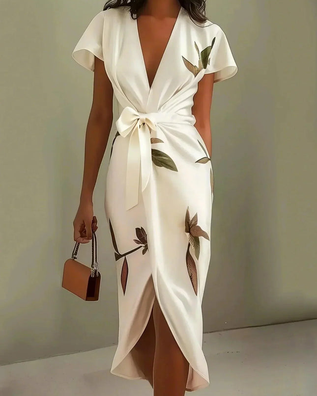Solara | Floral Wrap Midi Dress with Flutter Sleeves
