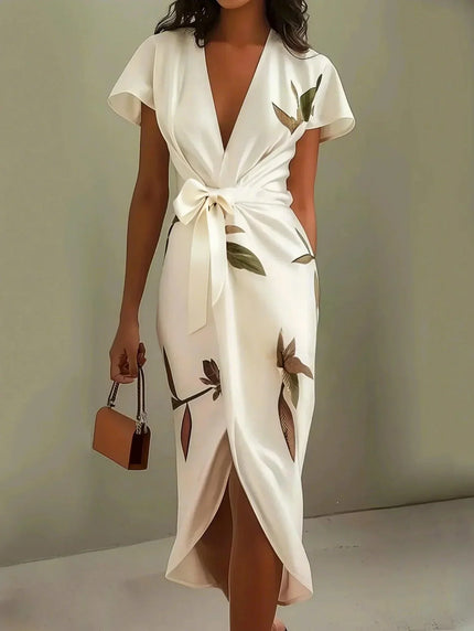 Solara | Floral Wrap Midi Dress with Flutter Sleeves
