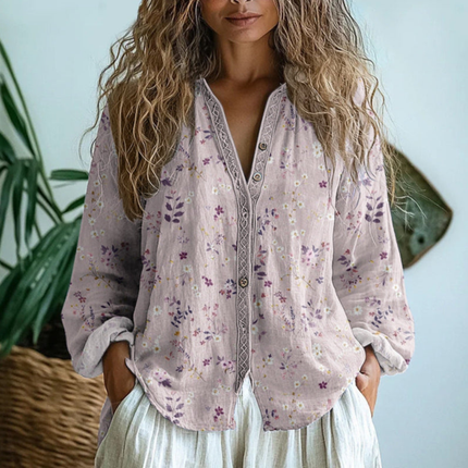 Solenne | Printed Button Detail Long Sleeve Blouse