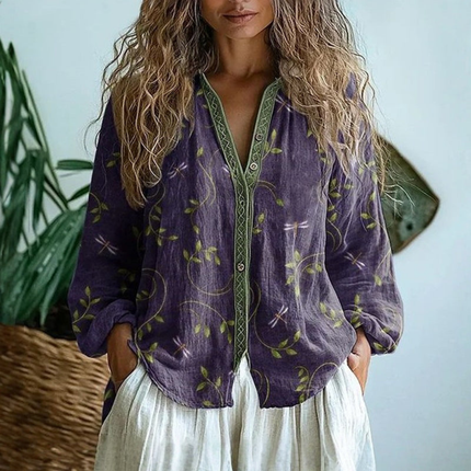 Solenne | Printed Button Detail Long Sleeve Blouse