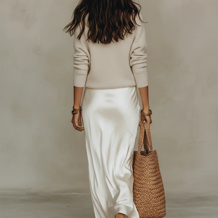 Solenne | Women's Satin Dress with Included Sweater
