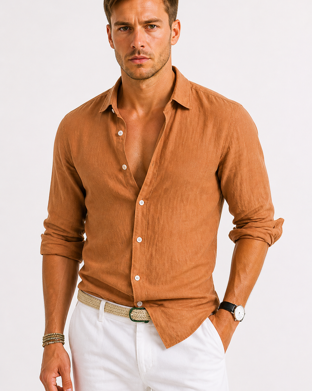 Vaelric | Effortless Style Men's Long Sleeve Linen Shirt