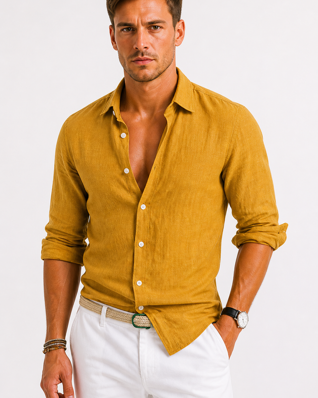 Vaelric | Effortless Style Men's Long Sleeve Linen Shirt
