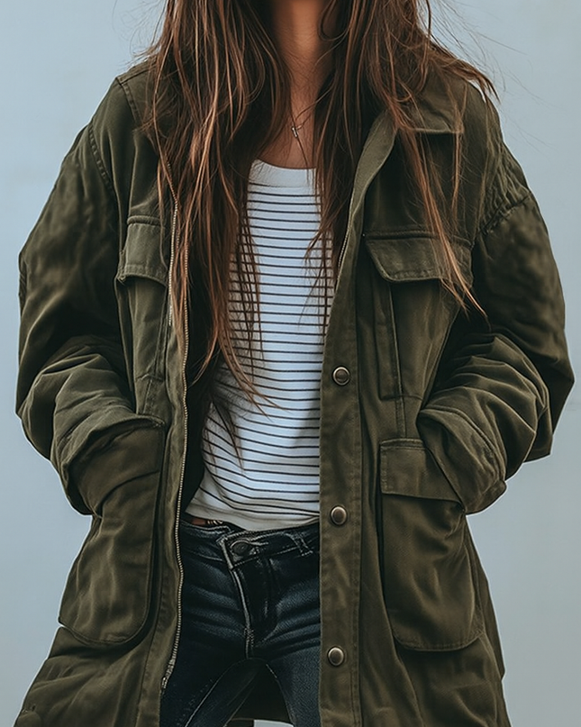 Velanique | Women's Field Jacket Utility Multi-Pocket Casual