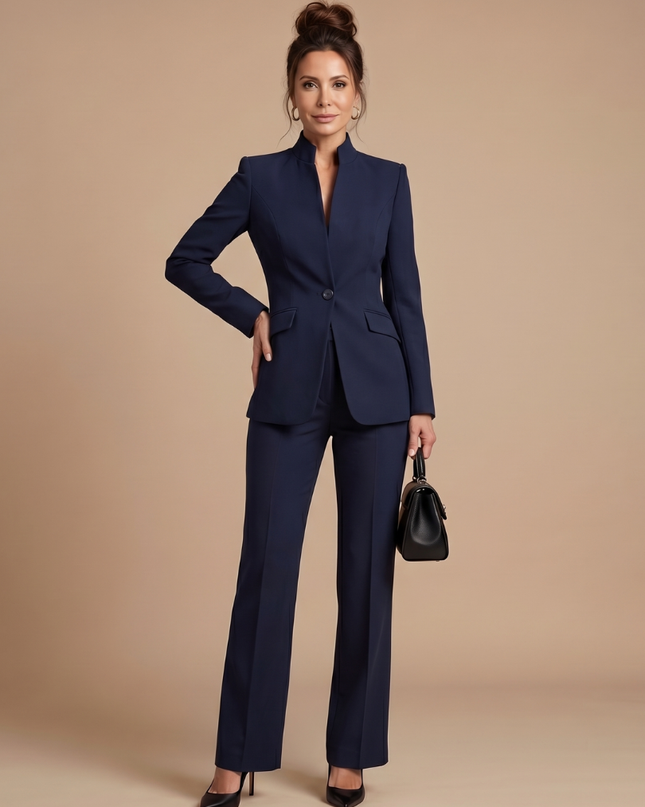 Victoria | Structured Stand Collar Tailored Pant Suit