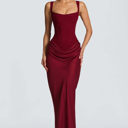 Viviana | Corset Maxi Wedding Guest Dress with Square Neckline