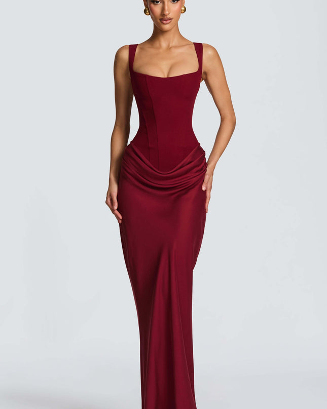 Viviana | Corset Maxi Wedding Guest Dress with Square Neckline